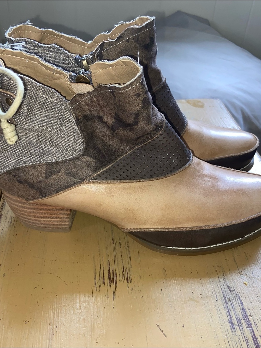 Women's Two-Tone Tan and Brown Ankle Booties